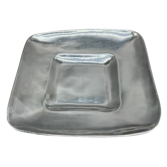 pewter 16" square tray lip old town imports centerpiece made Mexico signed READ - Picture 1 of 10